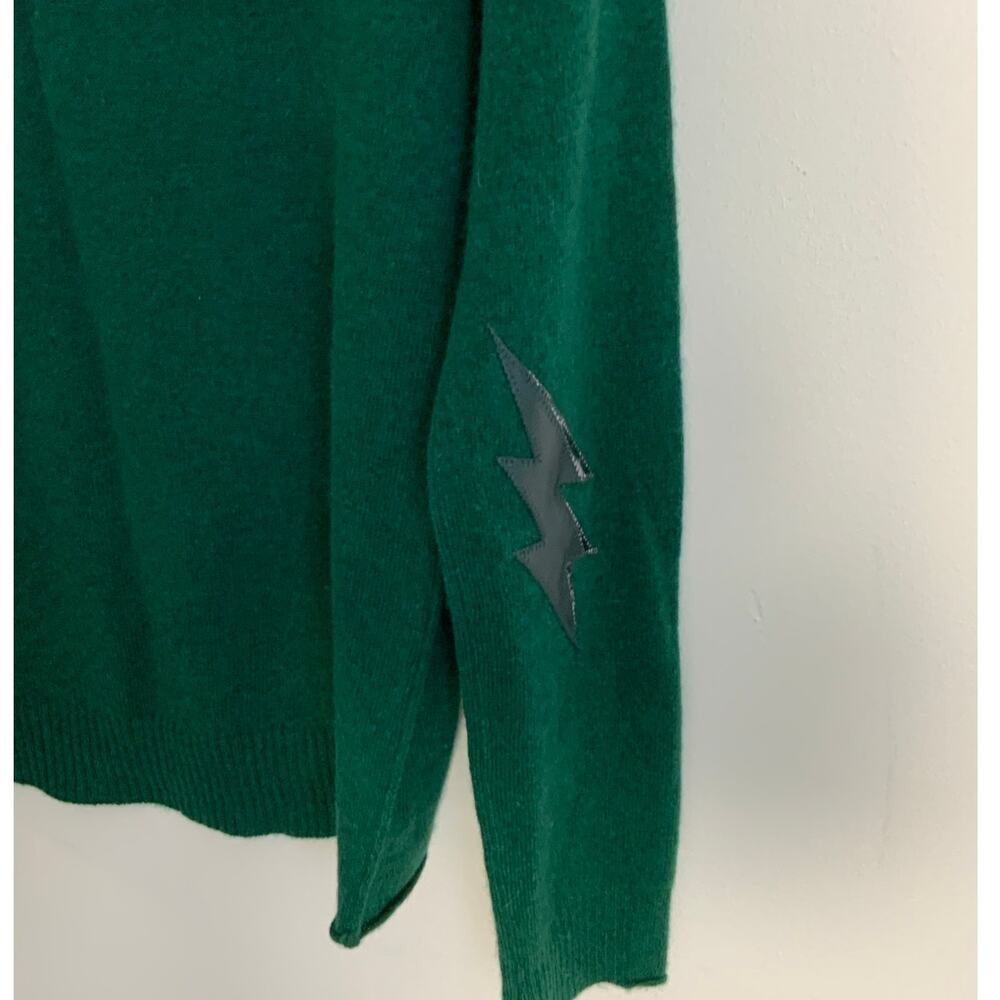 Zadig & Voltaire green crewneck cashmere sweater lightening bolts $368 NWT small - Picture 7 of 9